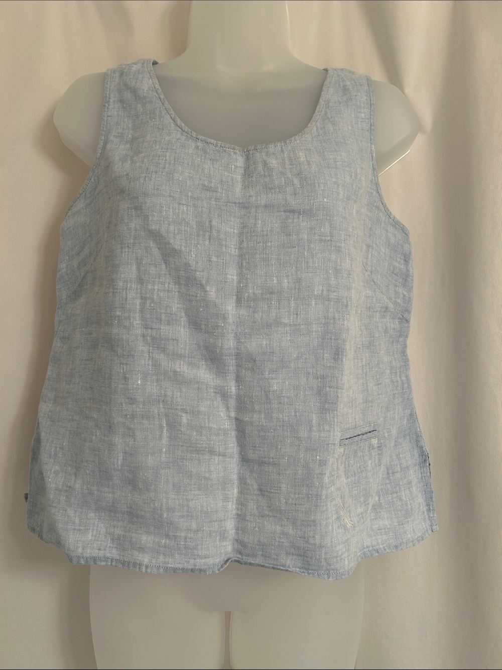 Light Blue 100% Linen  Sleeveless Top